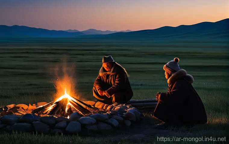 몽골 전통 천문학 지식 - Image Prompt 1: Nomadic Stargazers of the Steppe**