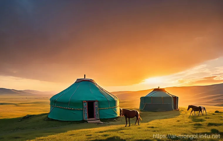 몽골의 주요 사진 명소 - Image Prompt 1: Golden Hour in Orkhon Valley**