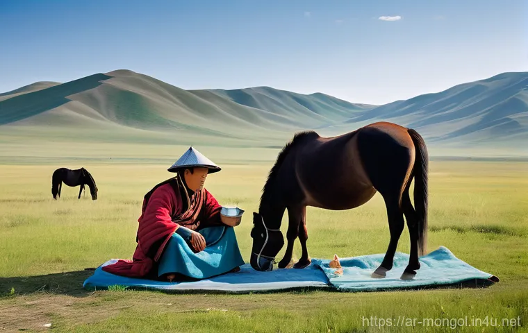 몽골의 지역별 주요 명소 - **Prompt 1: Nomadic Serenity on the Green Steppe**
    A wide, panoramic, hyperrealistic shot of the...
