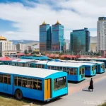 몽골의 현대적인 생활 방식 - **Ulaanbaatar: A Symphony of Eras**
    A vibrant, wide-angle street photography shot capturing a bu...