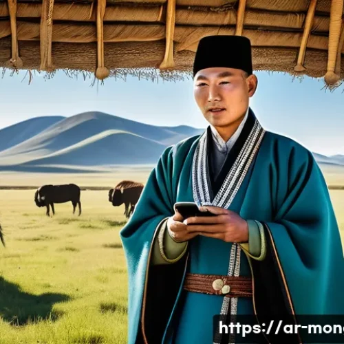 몽골 문화 속의 현대적 변화 - **Prompt: Mongolian Herder Embracing Technology on the Steppe**
    A wide-angle, photorealistic ima...