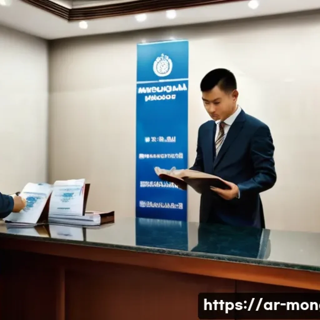 몽골 대사관과 관련된 정보 - A detailed scene of an Arab man submitting a Mongolian visa application at the embassy counter, show...