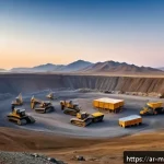 몽골의 주요 생산품 - A panoramic view of a modern Mongolian mining site at sunrise, showcasing advanced mining machinery ...
